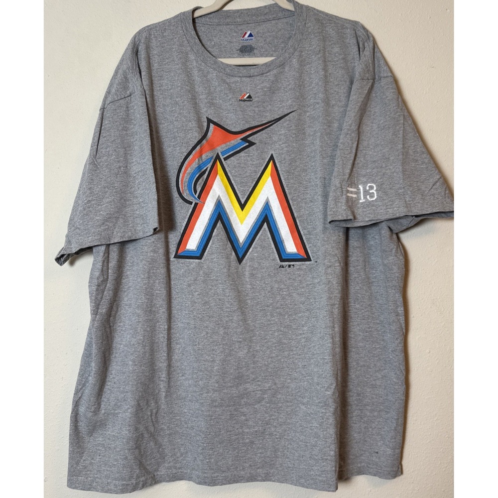 Marlins Tshirt Size 2XL Red, White & Blue #13 Majestic Brand 2011